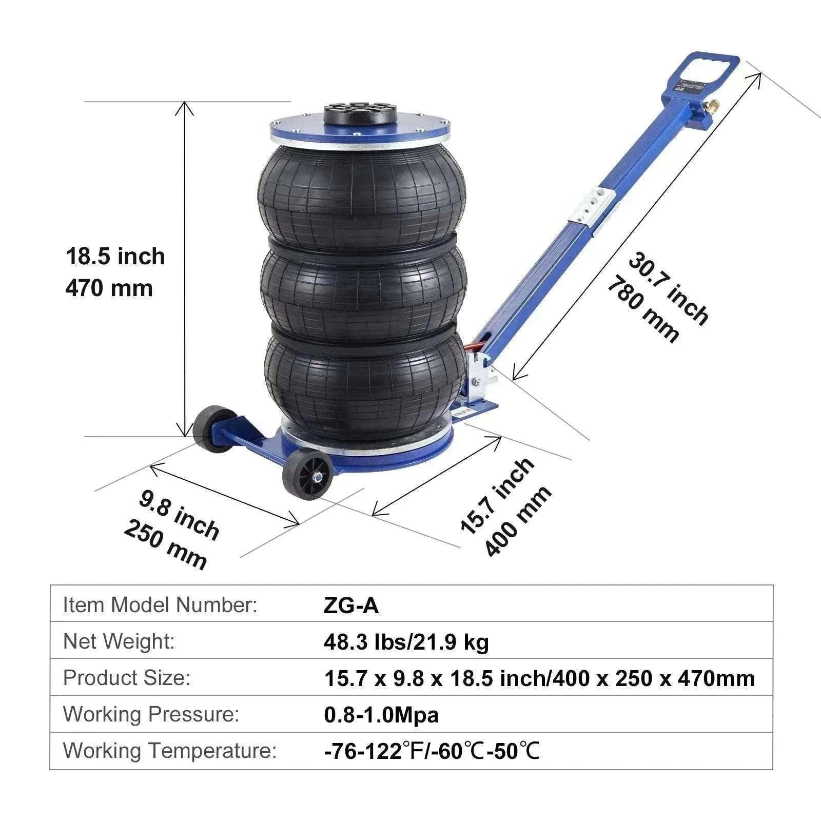 3 Ton Air Bag Jack Quick Lift Pneumatic Car Jack with Wheels-3T Adjustable blue / United States