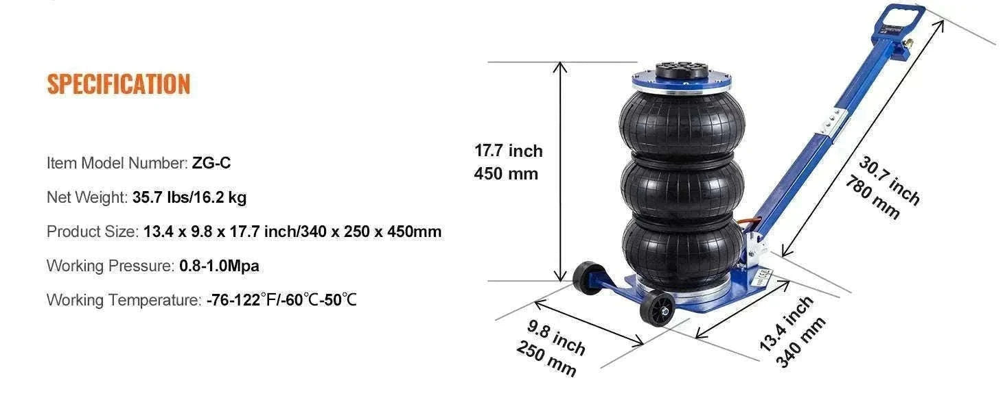 3 Ton Air Bag Jack Quick Lift Pneumatic Car Jack with Wheels-3T Adjustable blue / United States