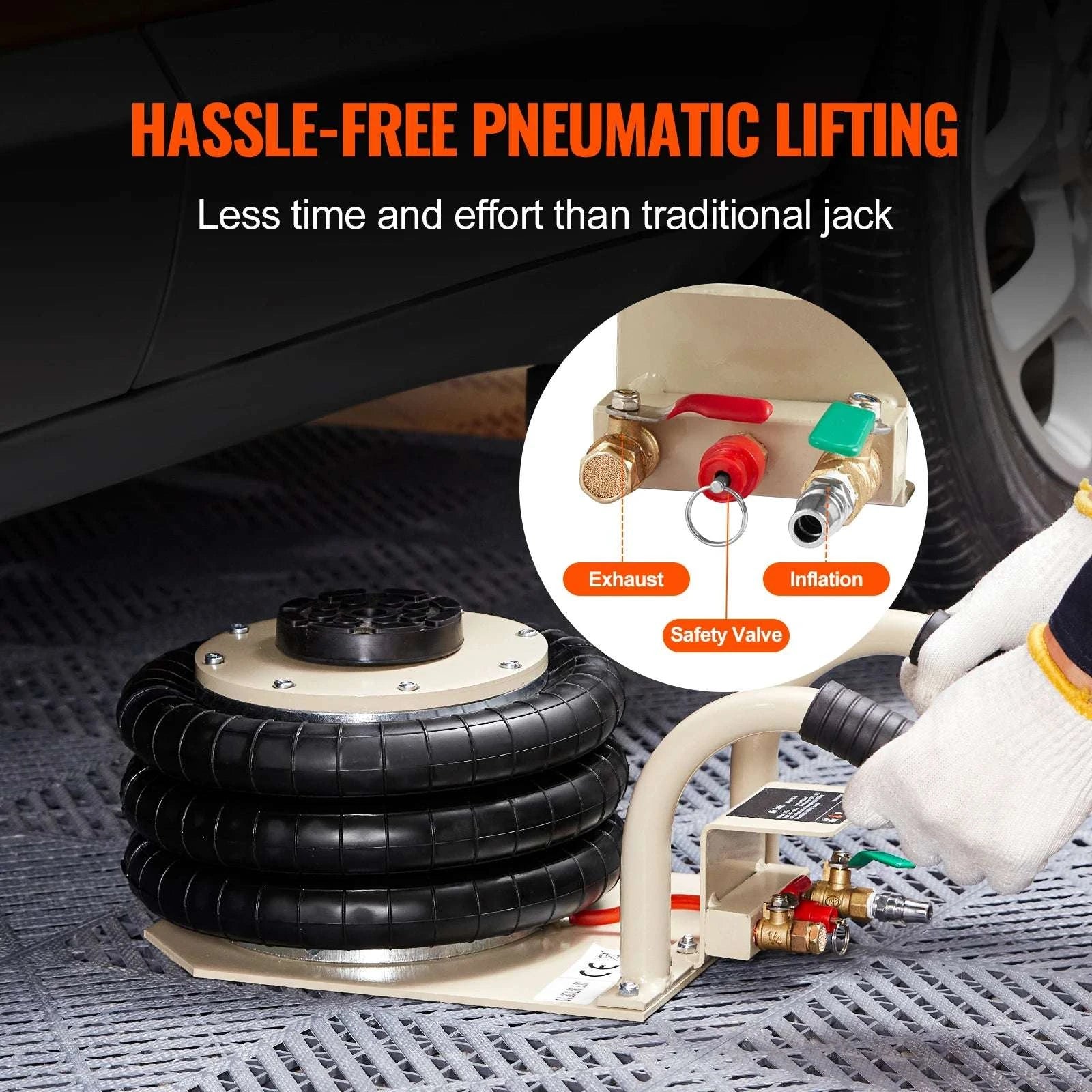 3 Ton Triple Bag Air Jack – Fast 5-Second Pneumatic Car Lift-RED / CZECH REPUBLIC