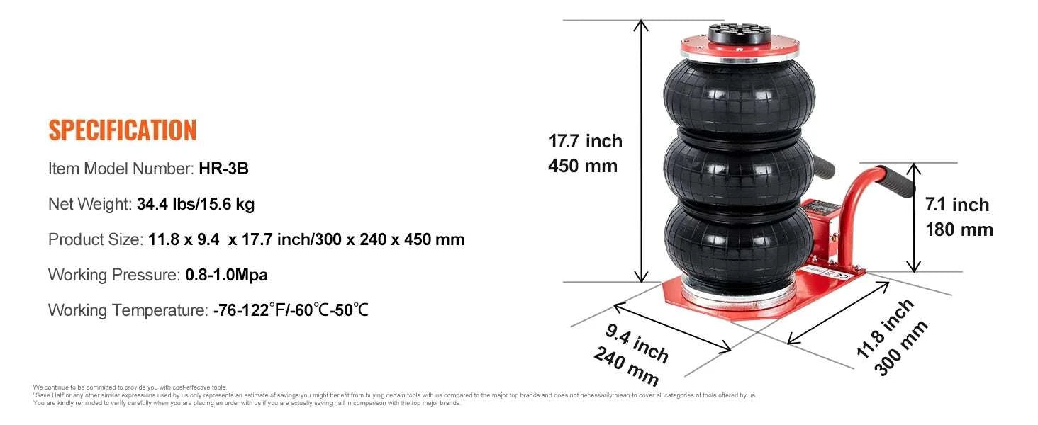 3 Ton Triple Bag Air Jack – Fast 5-Second Pneumatic Car Lift-RED / CZECH REPUBLIC