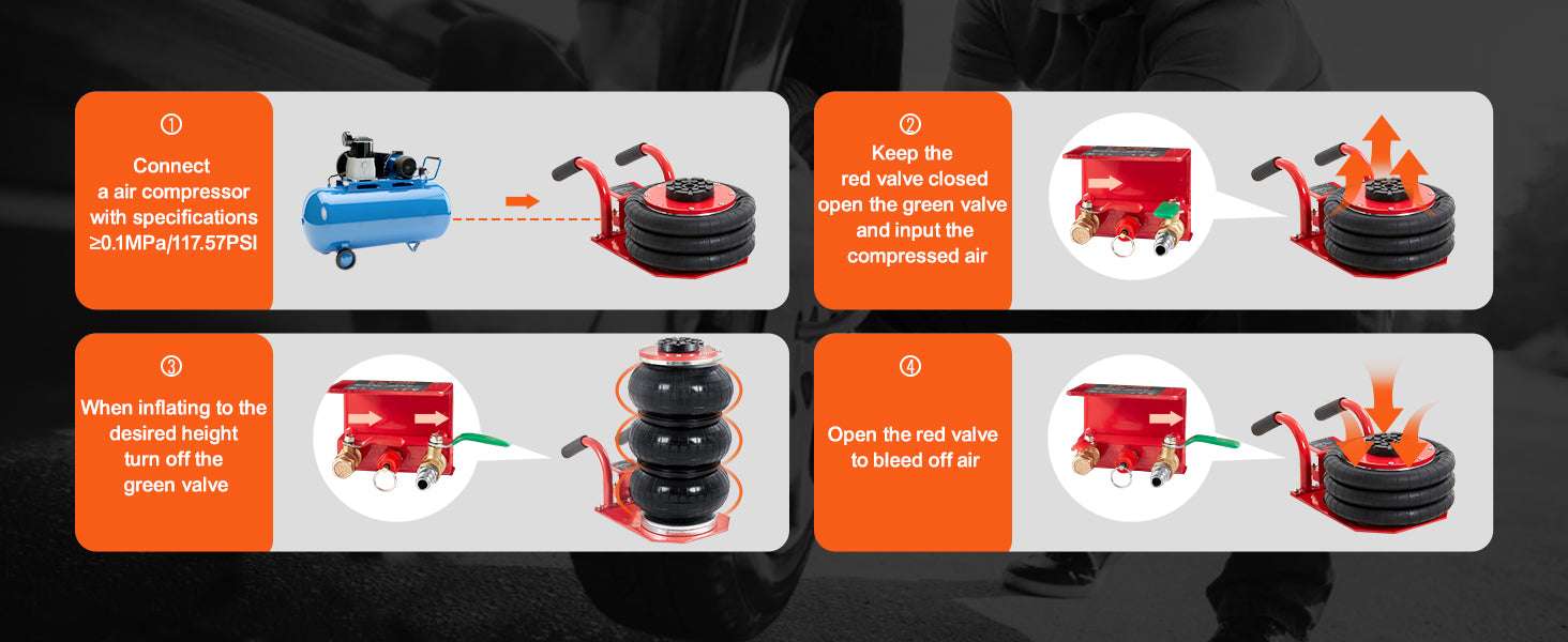3 Ton Triple Bag Air Jack – Fast 5s Pneumatic Car Lift-RED / spain