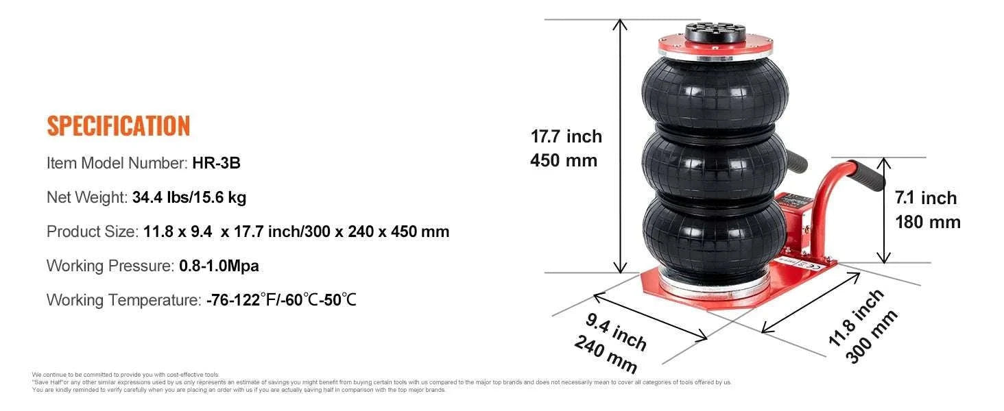 3 Ton Triple Bag Air Jack – Fast 5s Pneumatic Car Lift-RED / spain