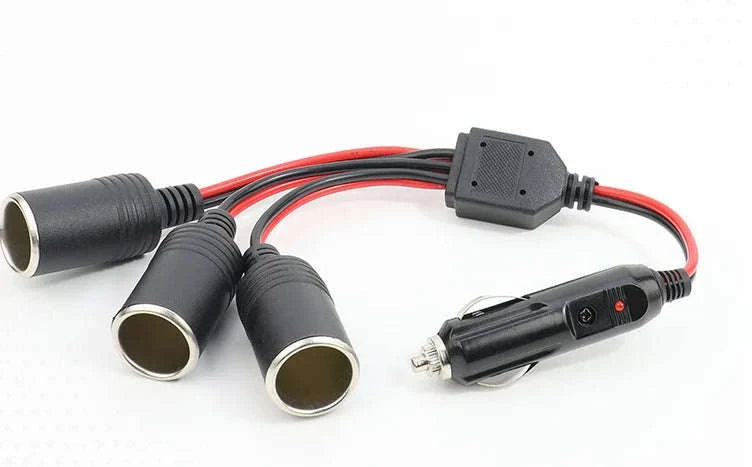 3-Way Car Cigarette Lighter Socket Splitter 12V/24V Extension Cable-1 to 3