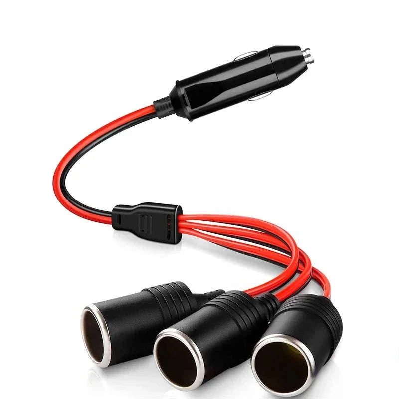 3-Way Car Cigarette Lighter Socket Splitter 12V/24V Extension Cable-1 to 3