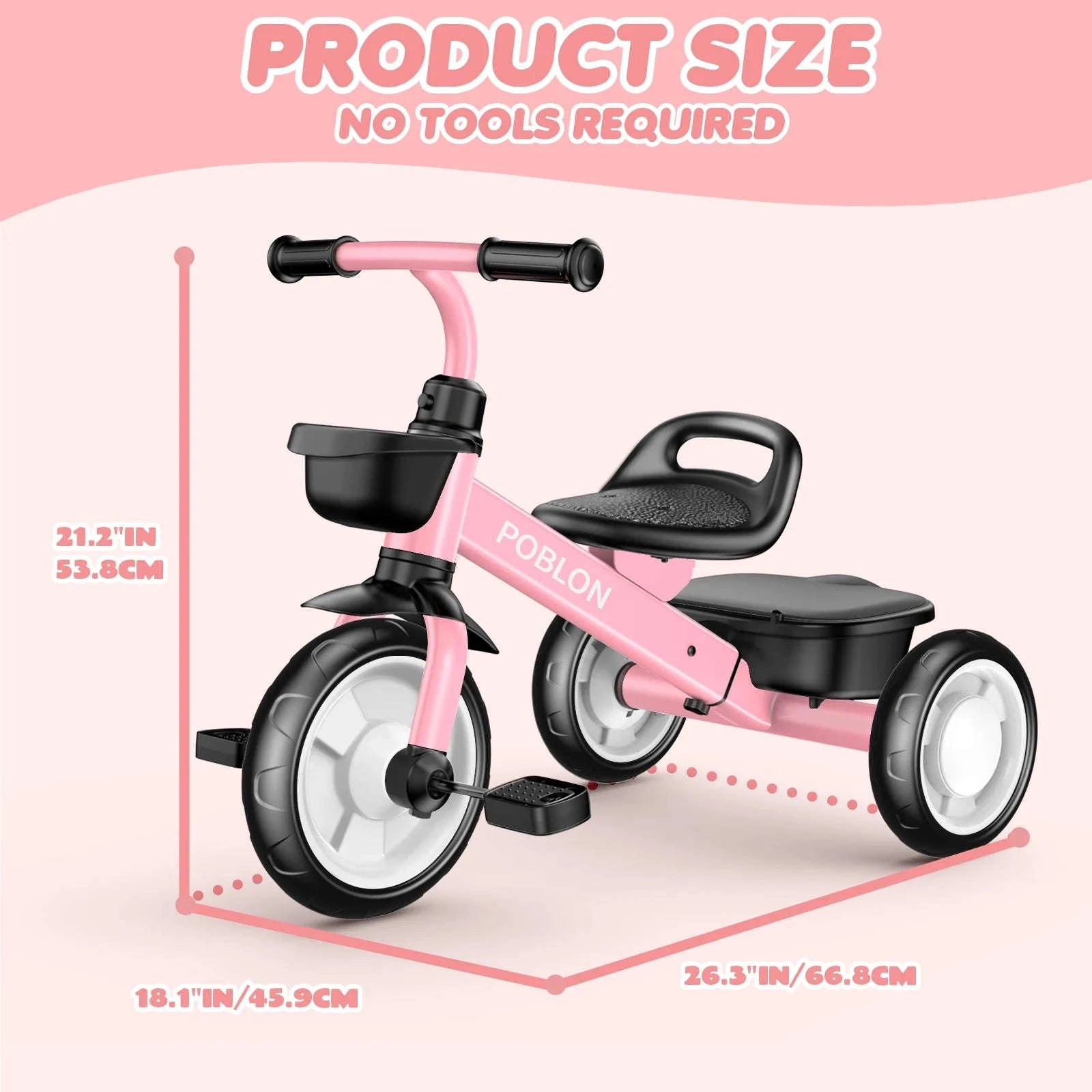3-Wheel Toddler Balance Bike Adjustable Ride-On Ages 3–6-Pink / france
