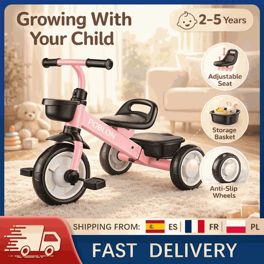 3-Wheel Toddler Balance Bike Adjustable Ride-On Ages 3–6-Pink / france