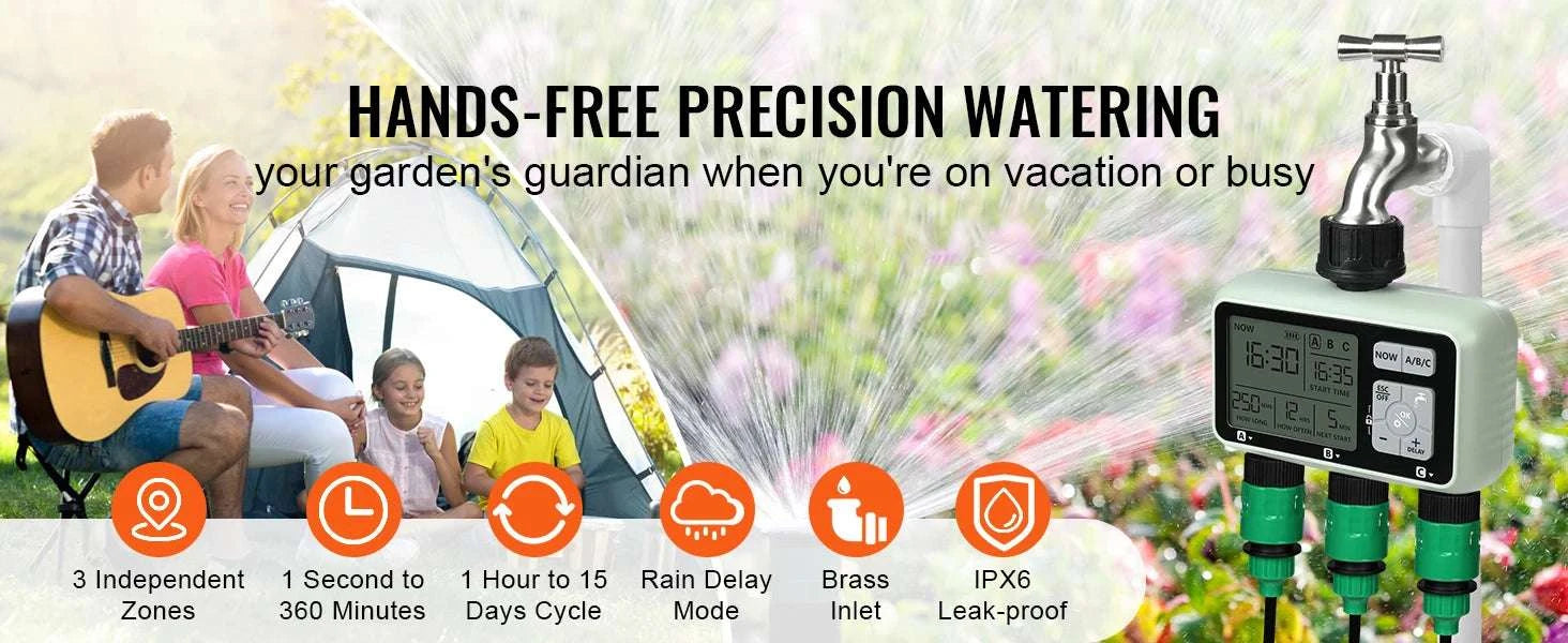 3-Zone Hose Water Timer with LCD, Rain Delay & Manual Mode-HCT-378 / United States