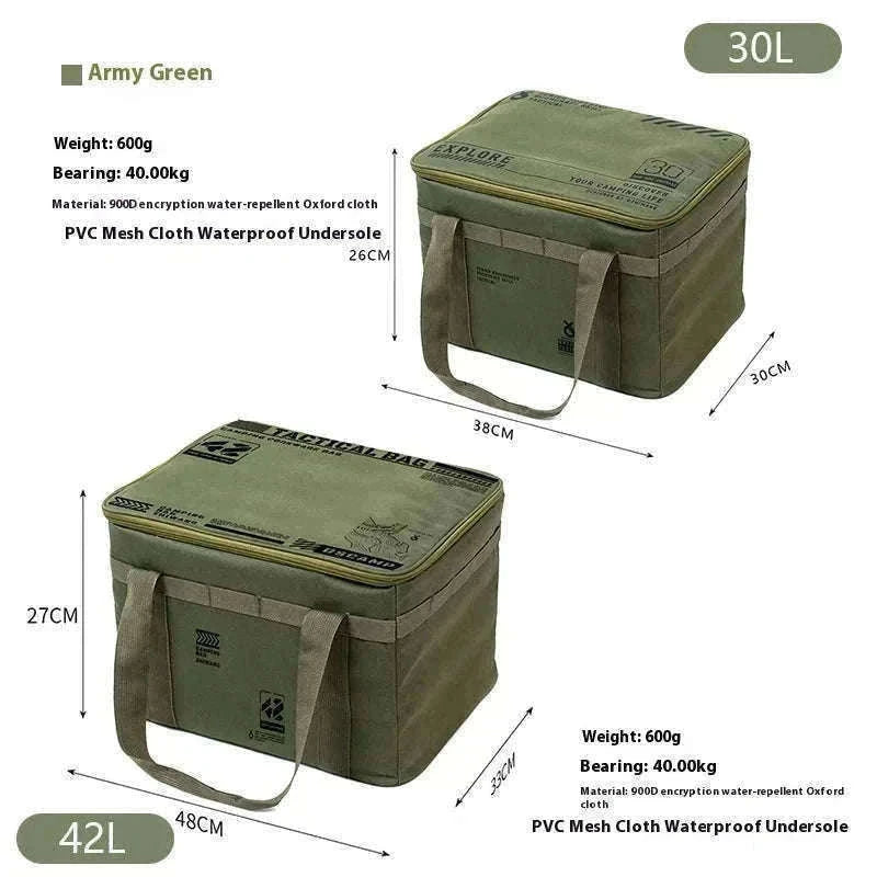 30-42L Tactical Camping Storage Bag Waterproof Folding Box-Khaki 30L