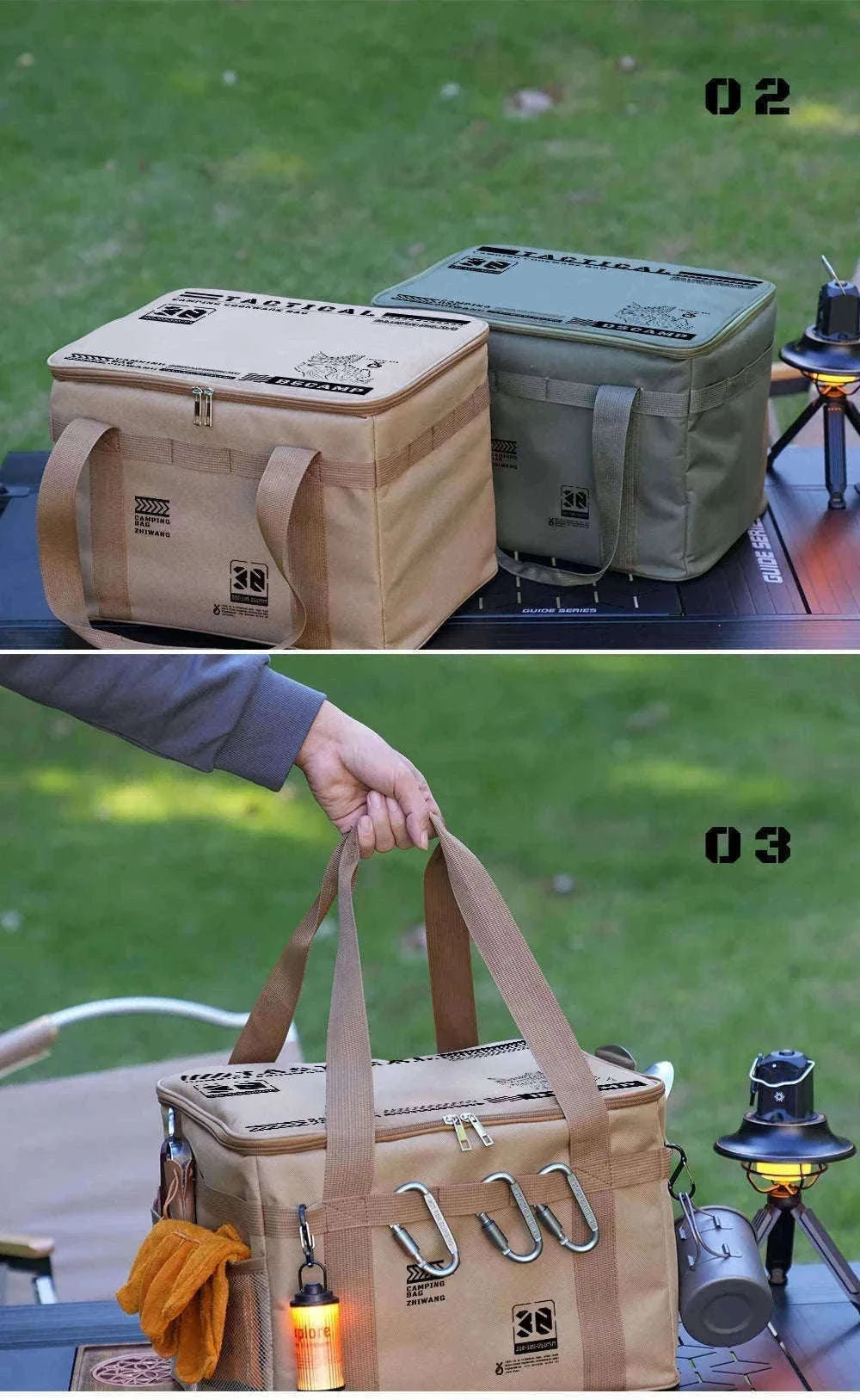 30-42L Tactical Camping Storage Bag Waterproof Folding Box-Khaki 30L