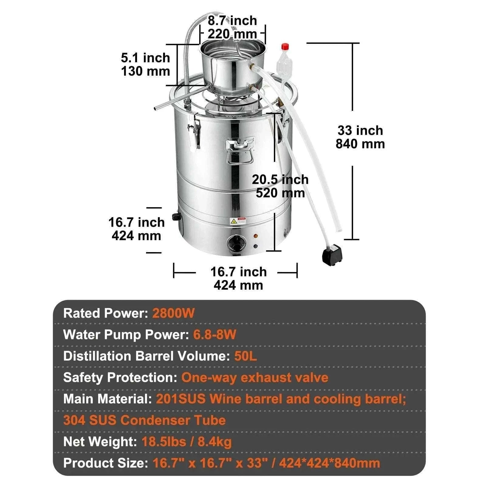 30/50L Stainless Steel Alcohol Distiller with Electric Heating-50L / spain