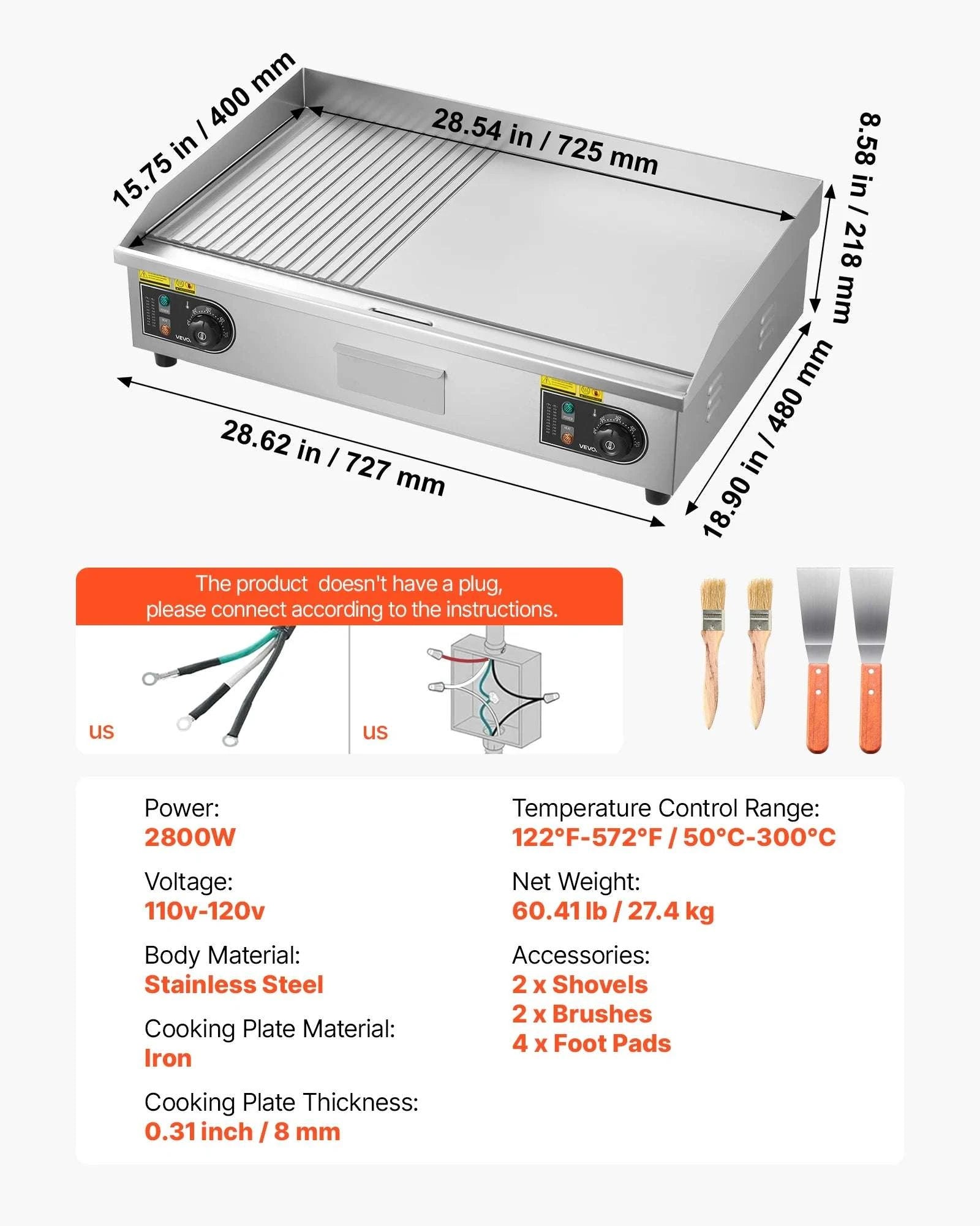 30" Commercial Electric Griddle Flat Top 4400W with Temp Control-30inch 4400W / United States