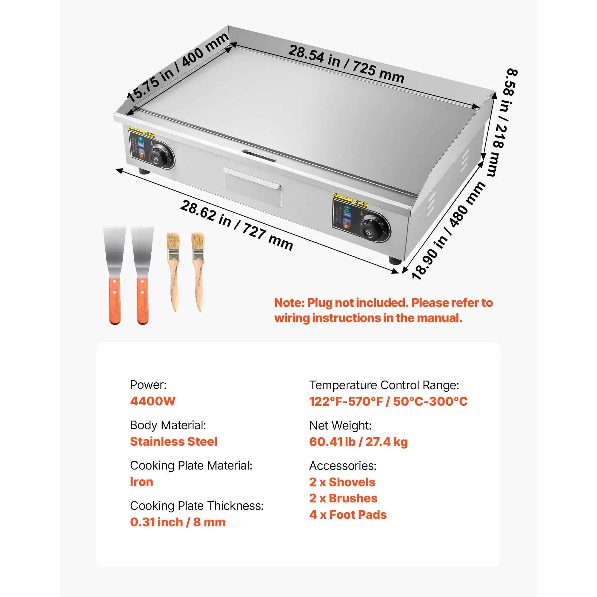 30" Commercial Electric Griddle Flat Top 4400W with Temp Control-30inch 4400W / United States