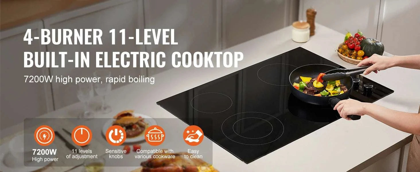 30" Electric Cooktop 4 Burner Ceramic Stove with Knob Control-30 inch 4 Burners / United States