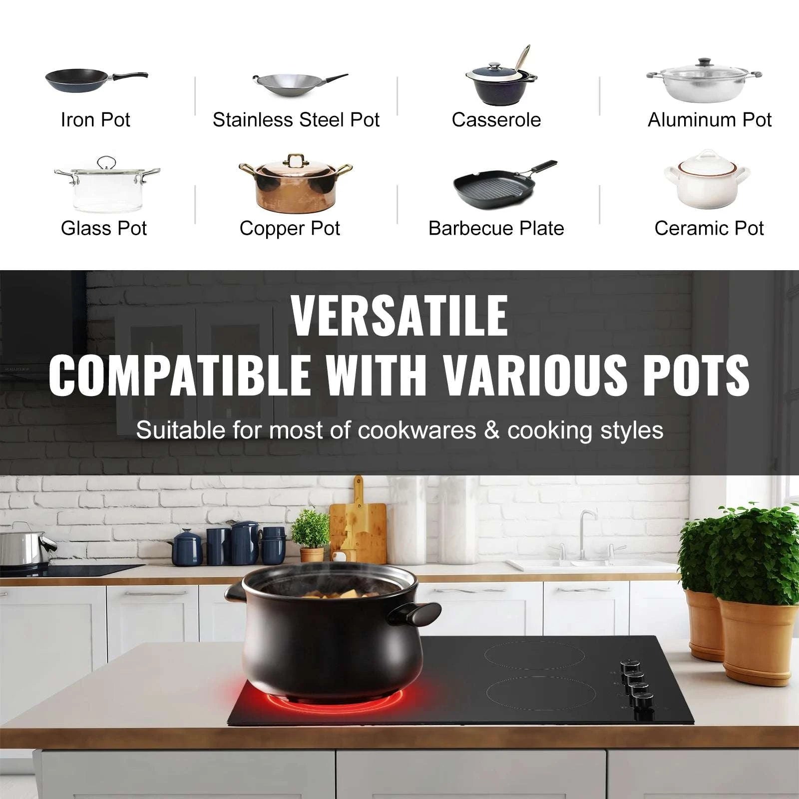 30" Electric Cooktop 4 Burner Ceramic Stove with Knob Control-30 inch 4 Burners / United States