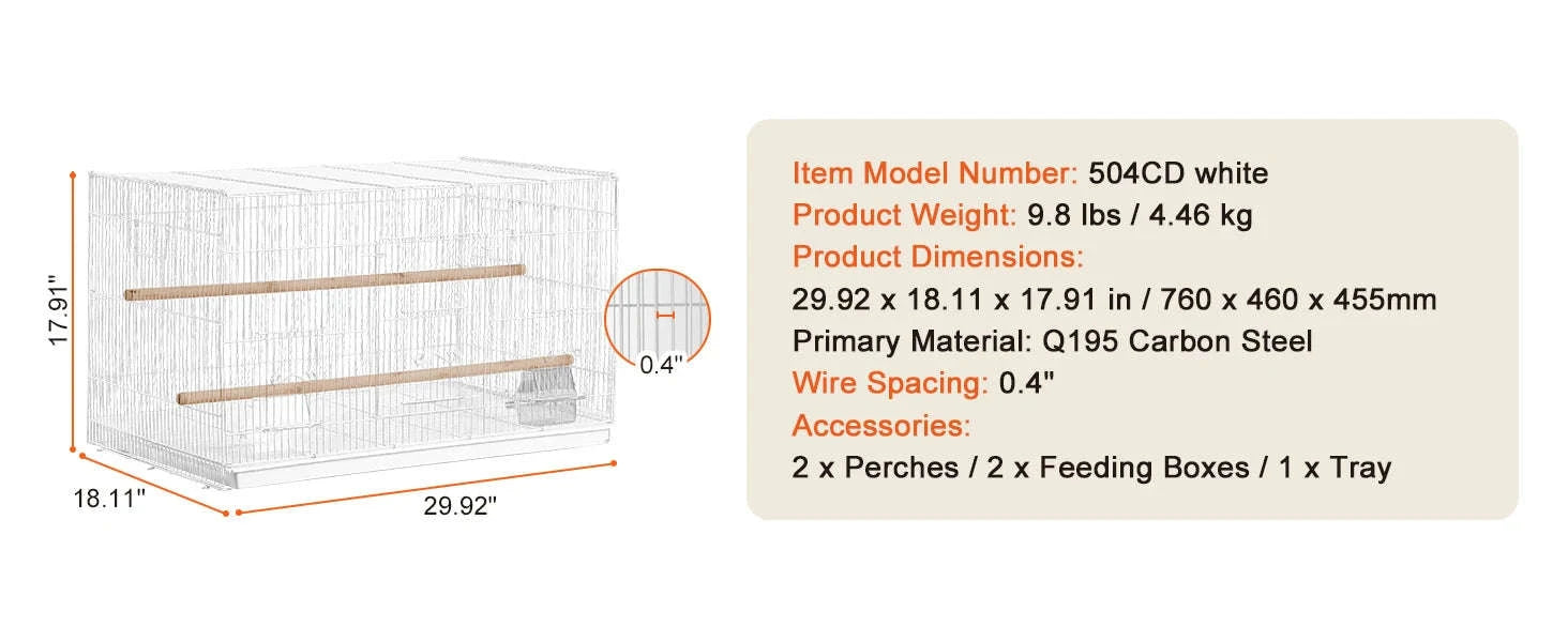 30 in Stackable Divided Bird Cage with Handle and Perches-White / france