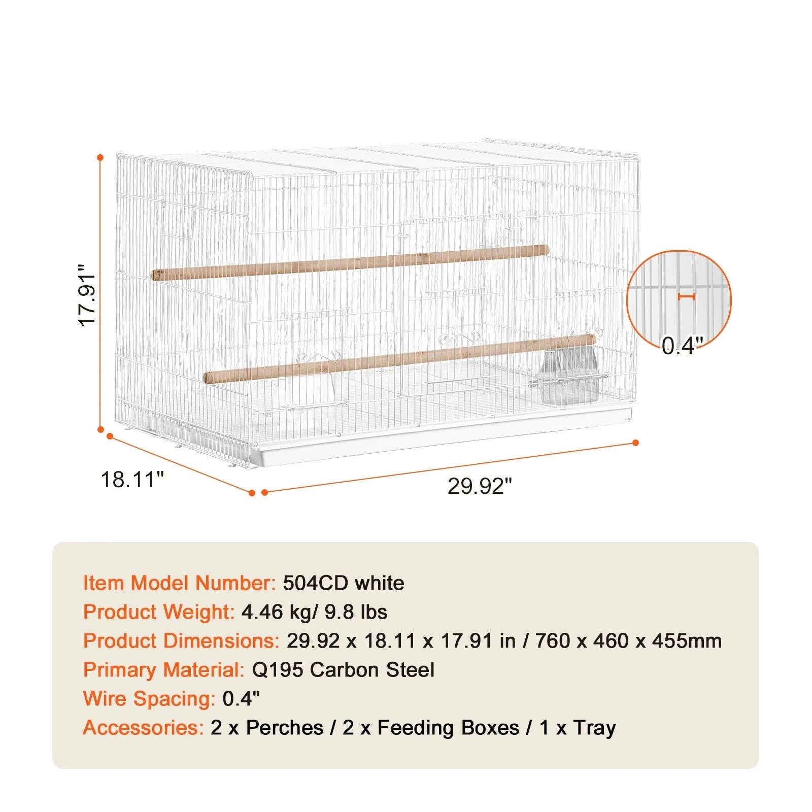 30 in Stackable Divided Bird Cage with Handle and Perches-White / france