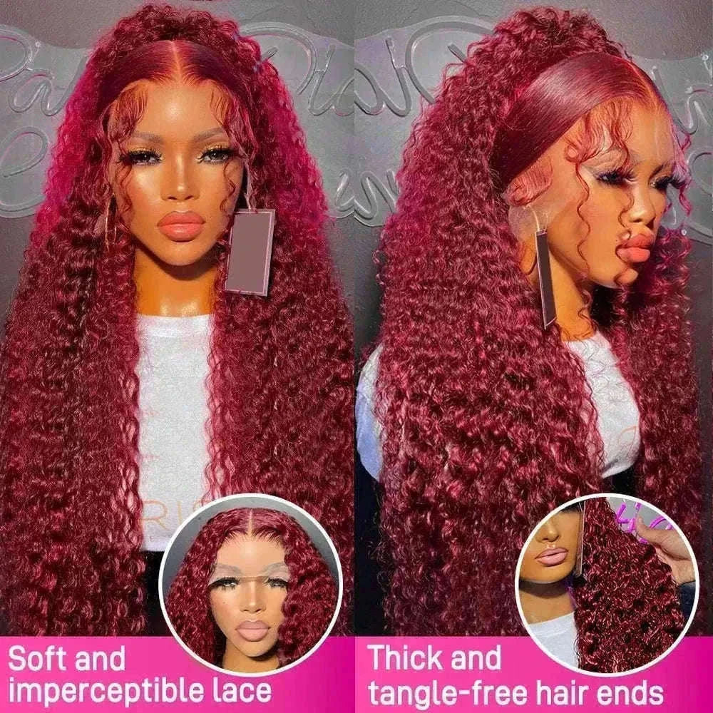 30 Inch Burgundy Deep Wave Lace Front Human Hair Wig 13x4-200% / 20inches / United States|13x4 Lace Wig