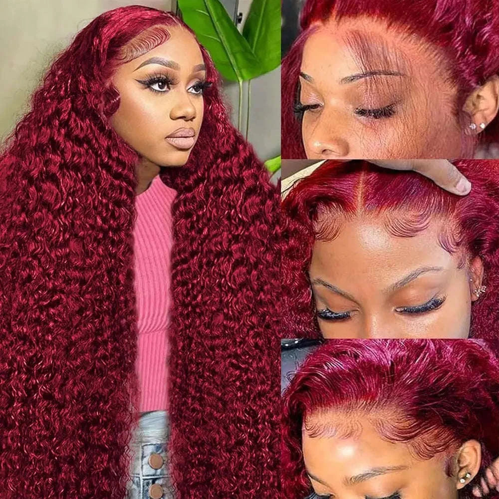 30 Inch Burgundy Deep Wave Lace Front Human Hair Wig 13x4-200% / 20inches / United States|13x4 Lace Wig