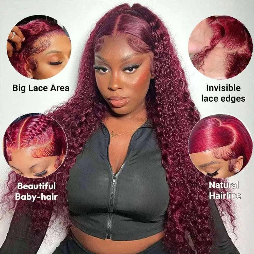 30 Inch Burgundy Deep Wave Lace Front Human Hair Wig 13x4-200% / 20inches / United States|13x4 Lace Wig