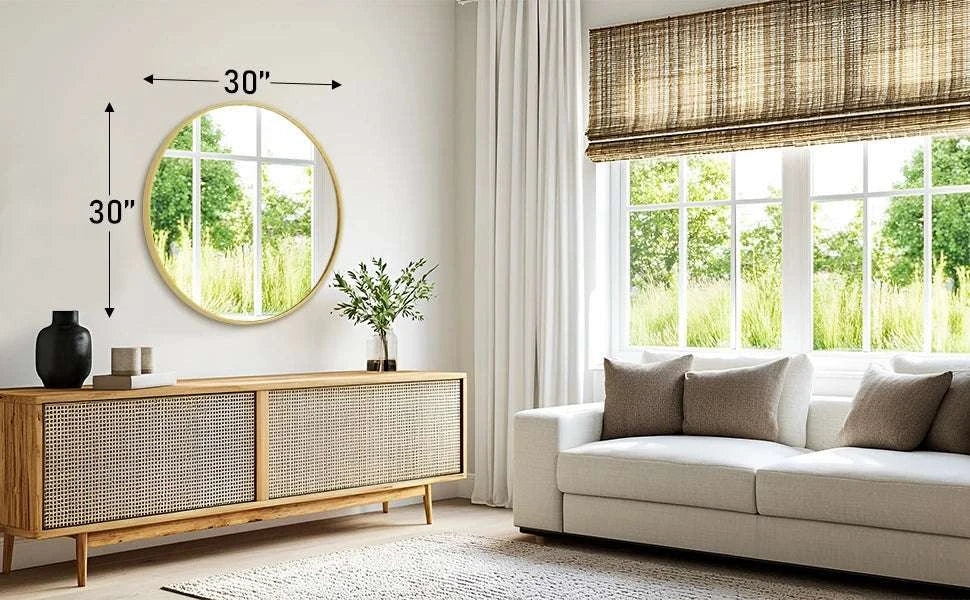 30 Inch Gold Round Wall Mirror with Metal Frame & Clear Glass-20L x 20W Black / United States