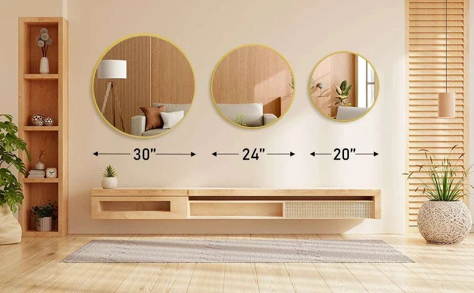 30 Inch Gold Round Wall Mirror with Metal Frame & Clear Glass-20L x 20W Black / United States