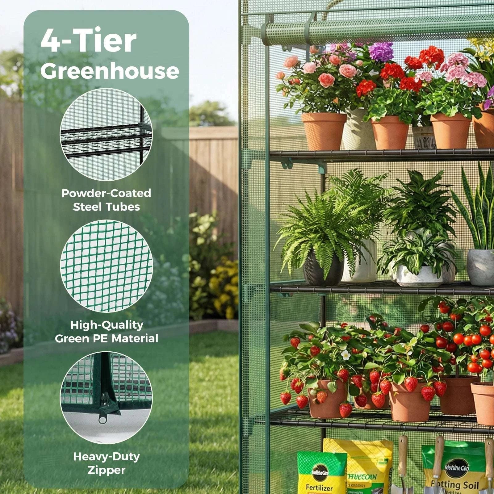 30-Inch Mini Greenhouse with PE Cover Multi-Tier Plant Rack-green / United States