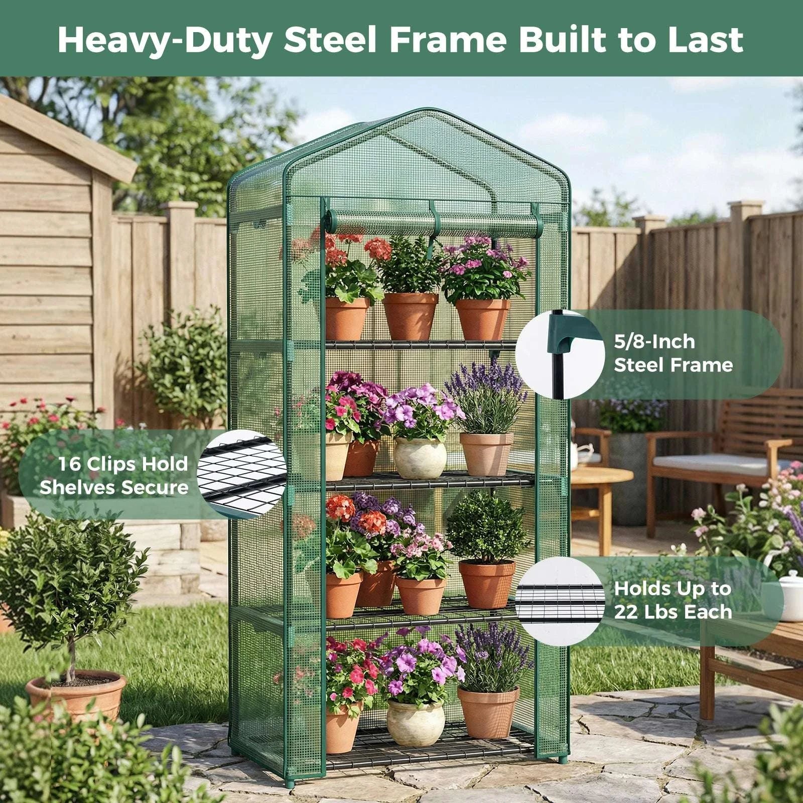 30-Inch Mini Greenhouse with PE Cover Multi-Tier Plant Rack-green / United States