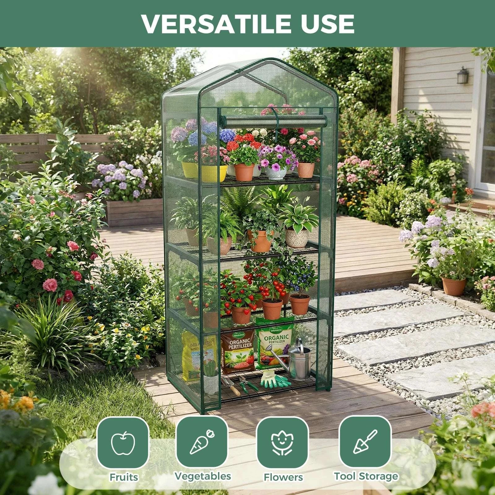 30-Inch Mini Greenhouse with PE Cover Multi-Tier Plant Rack-green / United States