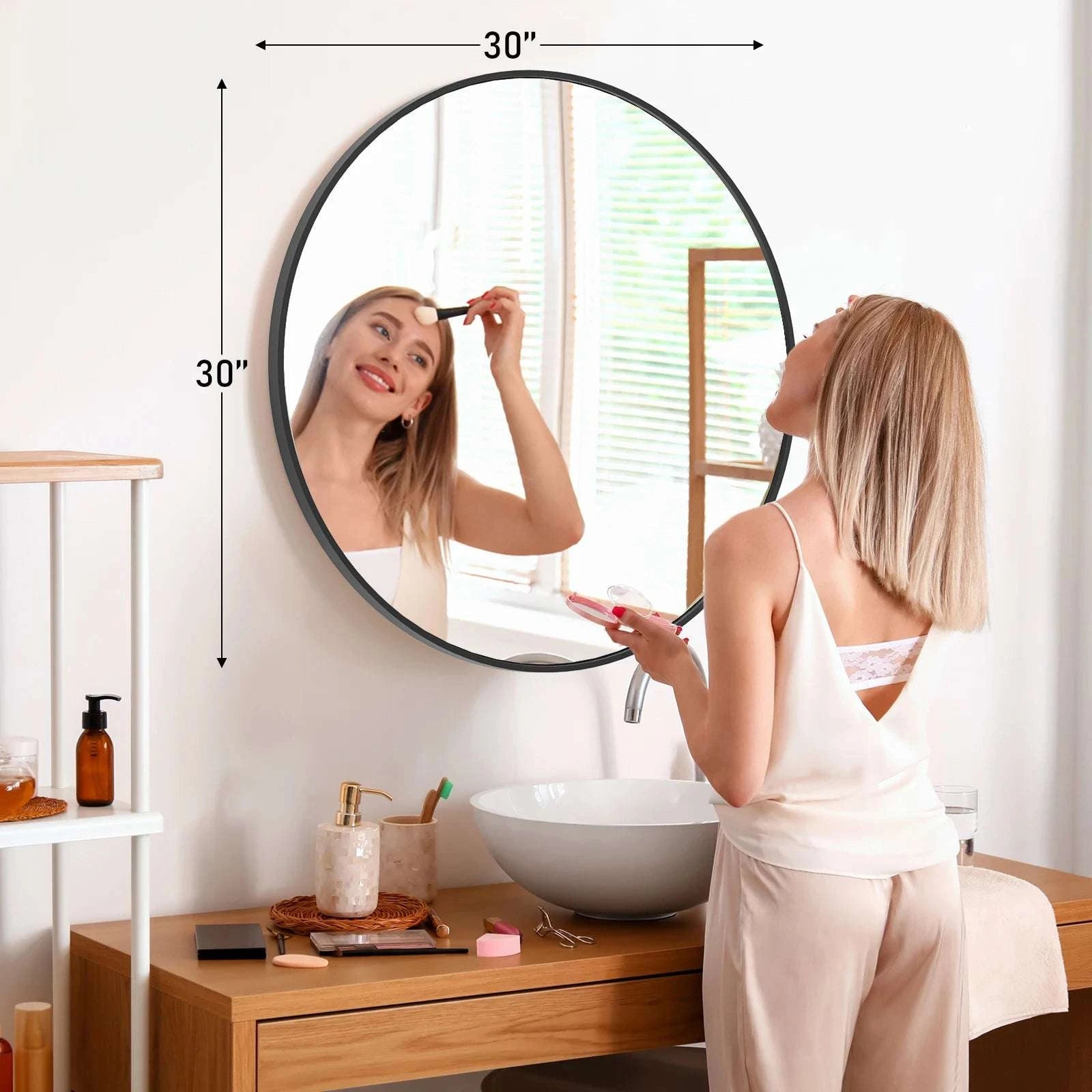 30-Inch Round Gold Framed Wall Mirror with Tempered Glass-20L x 20W Gold / United States