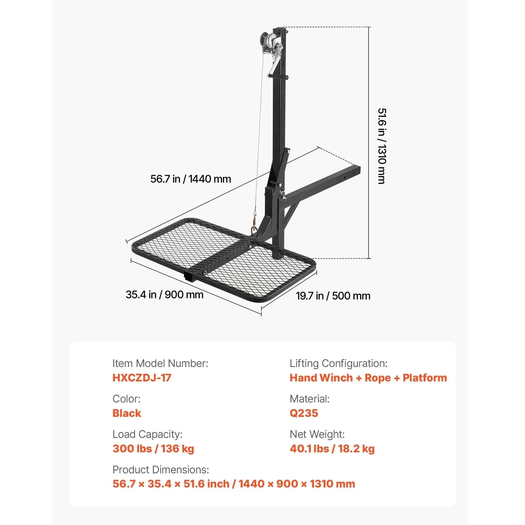 300 lbs Hitch-Mounted Deer Hoist with Platform & 2" Receiver-300lbs / france