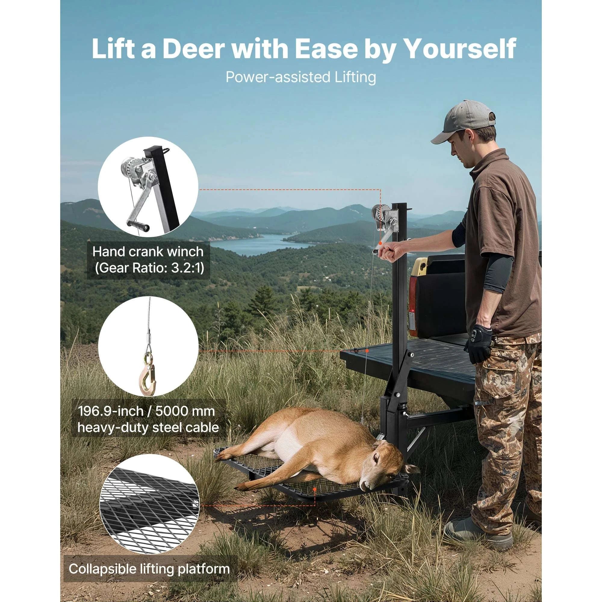 300 lbs Hitch-Mounted Deer Hoist with Platform & 2" Receiver-300lbs / france