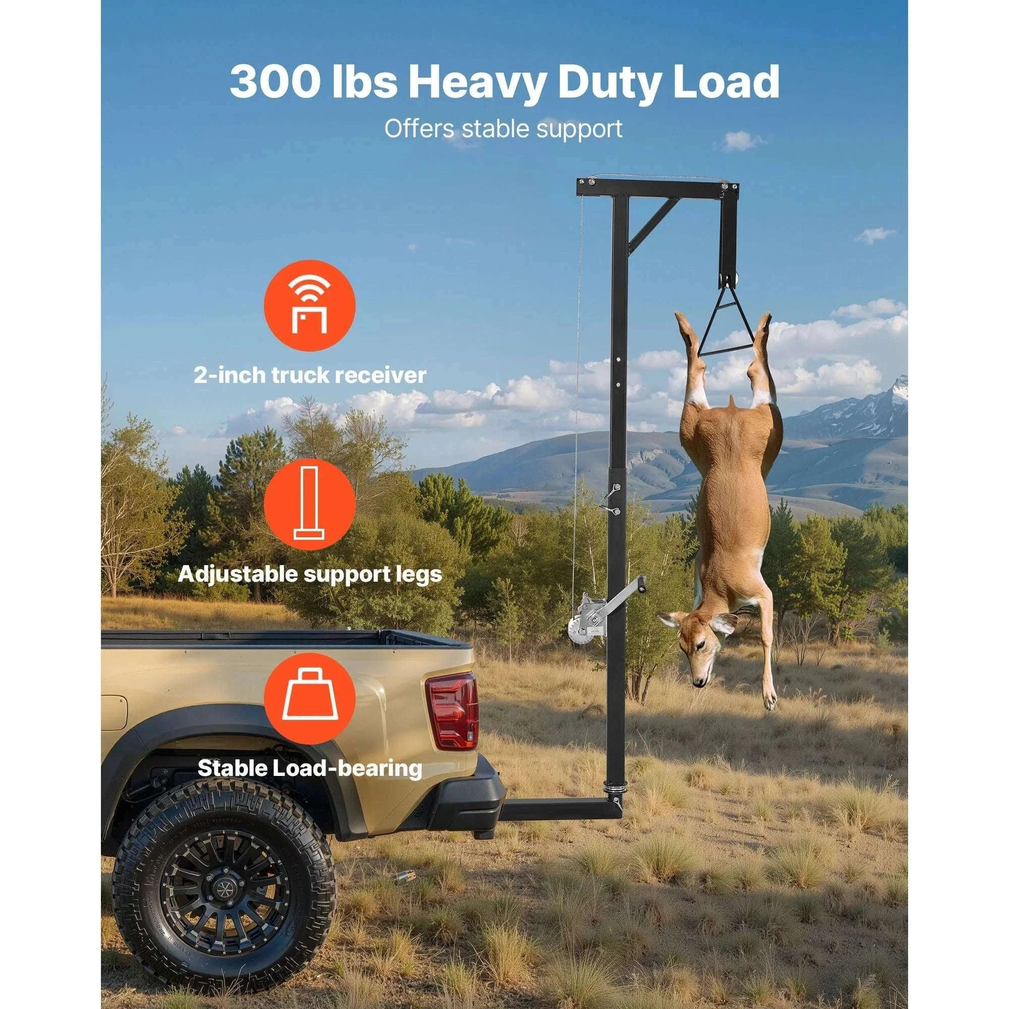 300 lbs Truck Hitch Game Hoist with Adjustable Height Winch-300lbs / United States