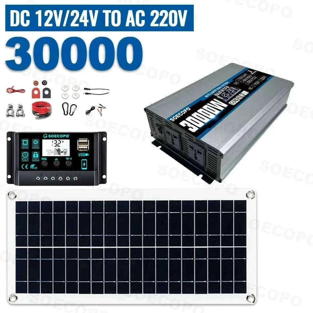 30000W Peak Solar Power Kit 2200W Inverter 200W Panel System-12V 24V To 110V 60Hz
