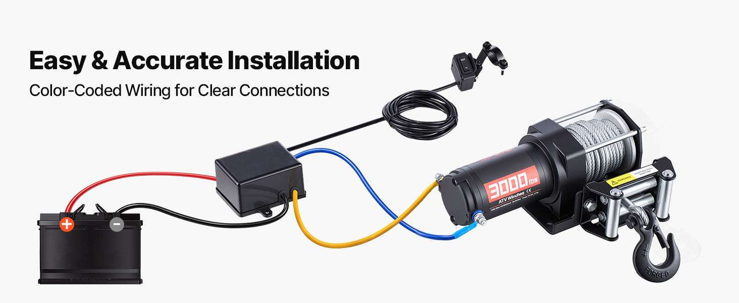 3000lb Electric ATV Winch 12V with Steel Rope & Wired Remote-3000lbs / United States