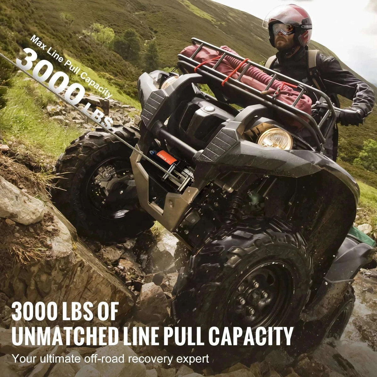 3000lbs ATV Electric Winch with 12V Motor & 39ft Steel Cable-3000lbs 39ft 1.3hp / france