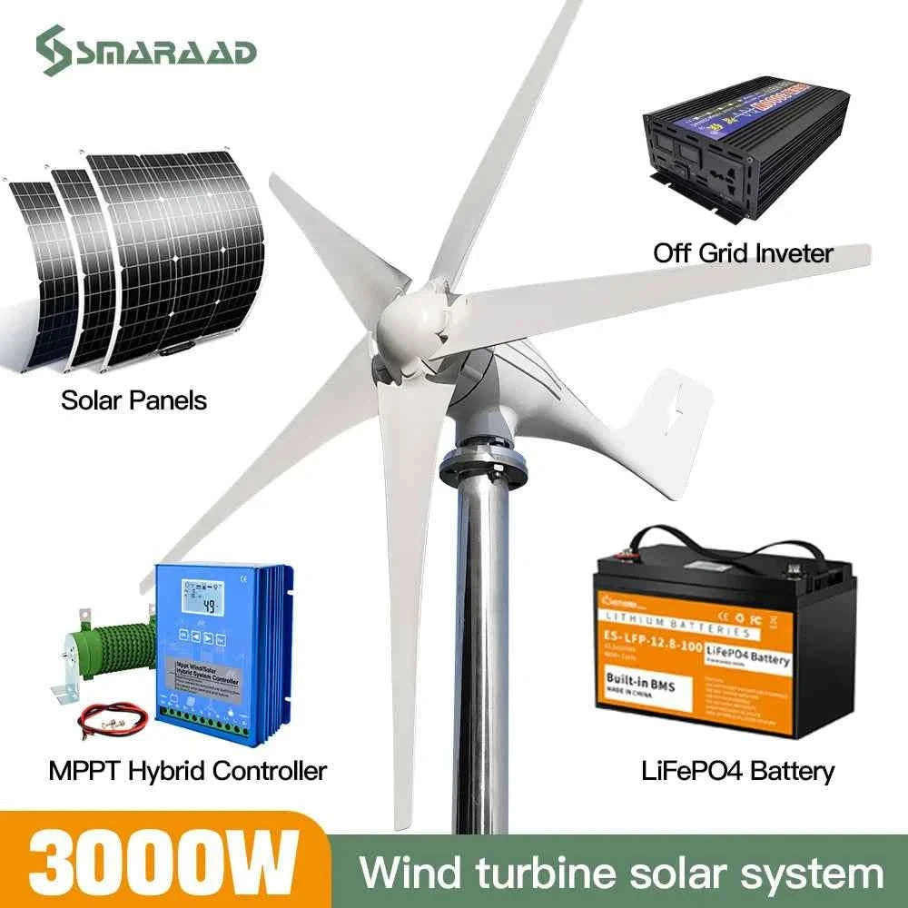 3000W Wind Turbine Generator with MPPT Controller for Off-Grid Home System-Free MPPT Controller / 3000W / China Mainland|12V