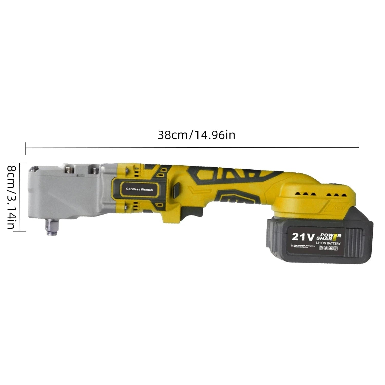 300Nm Cordless Right Angle Ratchet Wrench 90° Brushless 21V-Yellow 2 Pcs Batteries / france / EU