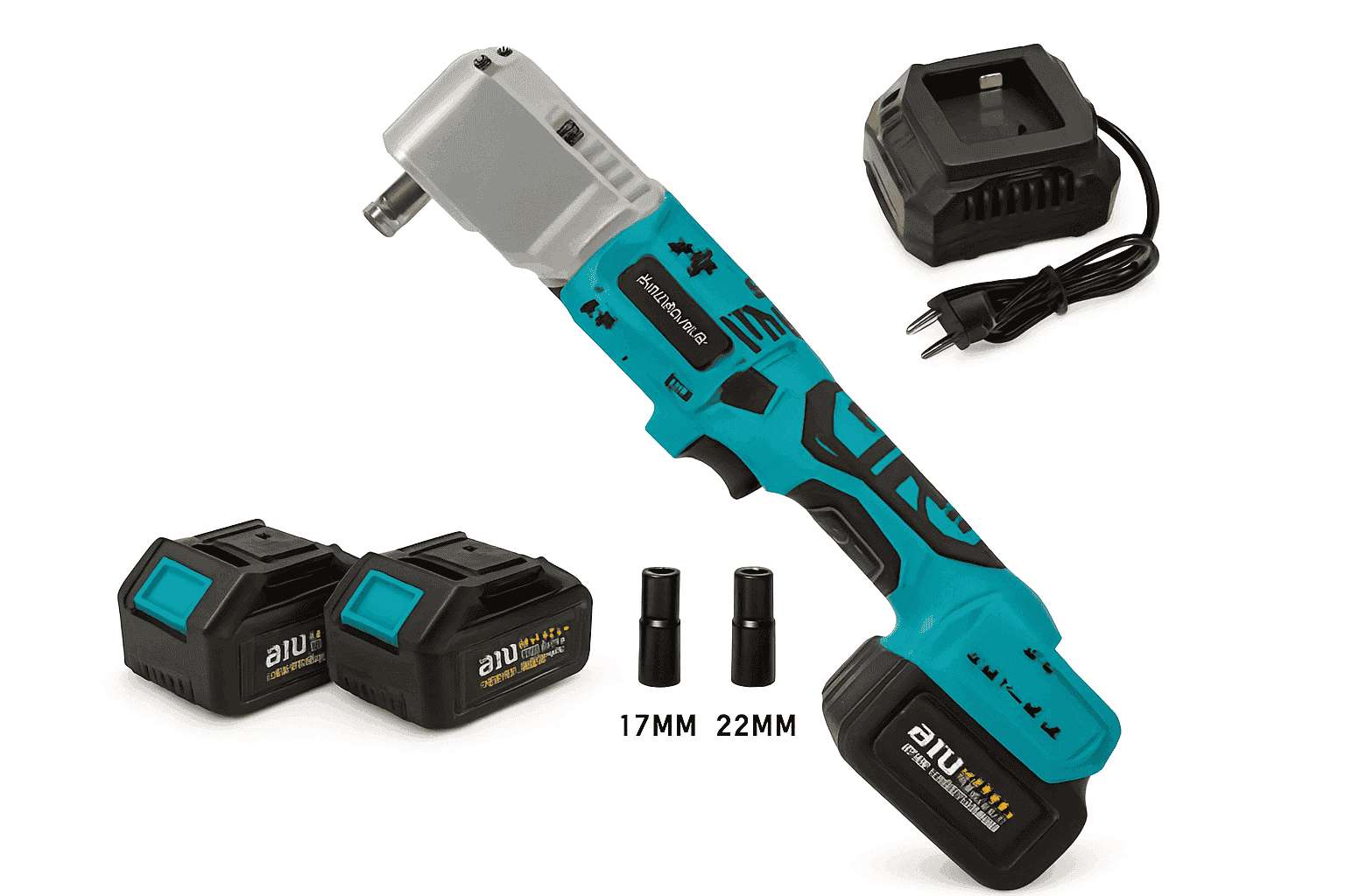 300Nm Cordless Right Angle Ratchet Wrench 90° Brushless 21V-Yellow 2 Pcs Batteries / france / EU