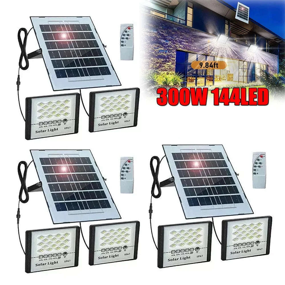 300W LED Solar Street Lights Outdoor Flood Lamp-WHITE / United States