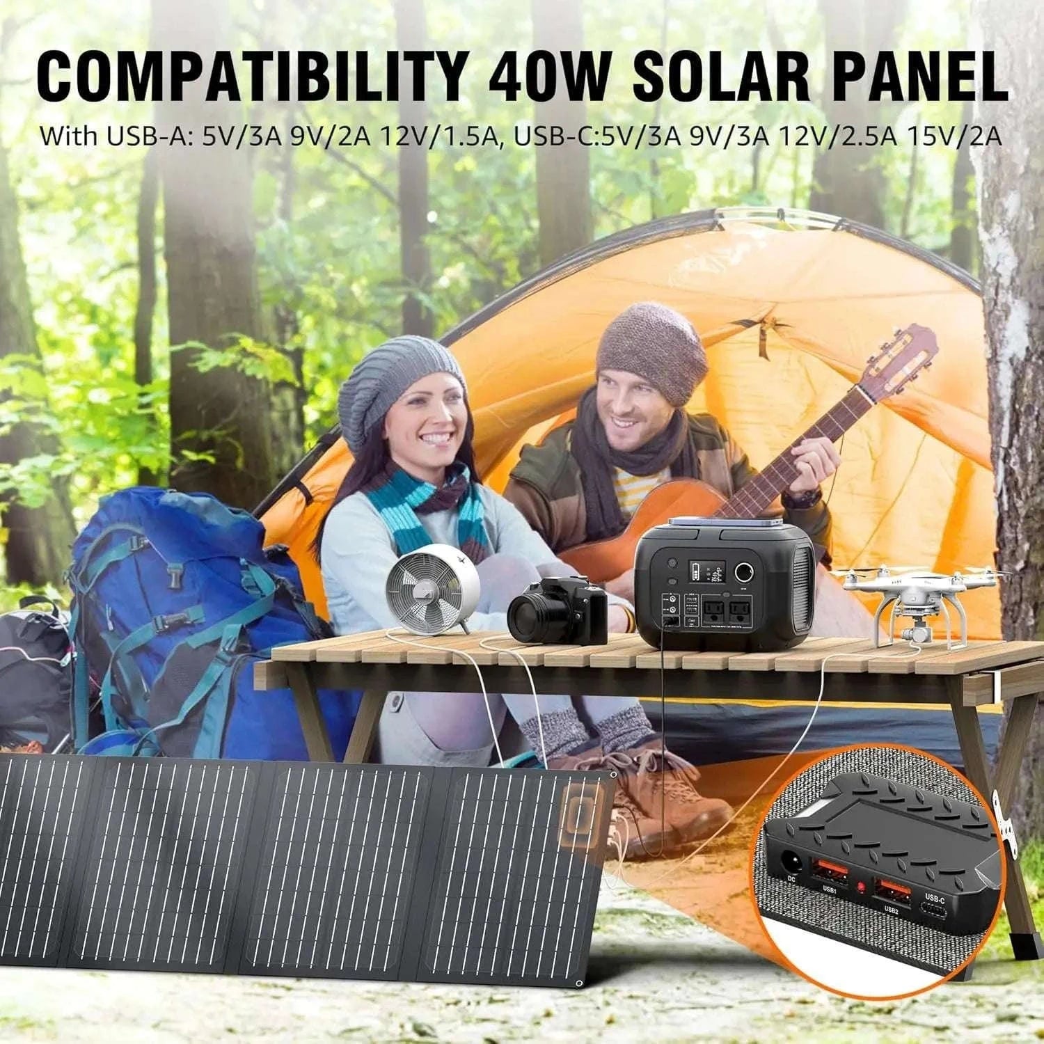 300W Portable Power Station with 40W Solar Panel 260Wh Backup-Black / United States / 110V|US