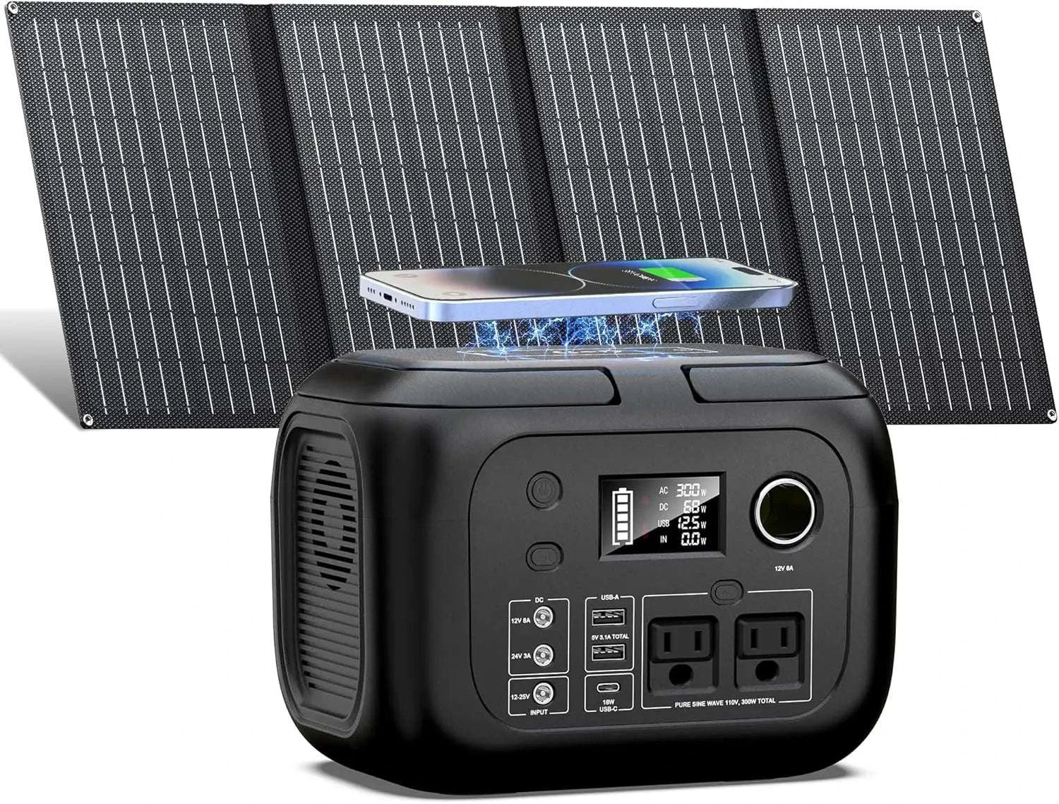 300W Portable Power Station with 40W Solar Panel 260Wh Backup-Black / United States / 110V|US