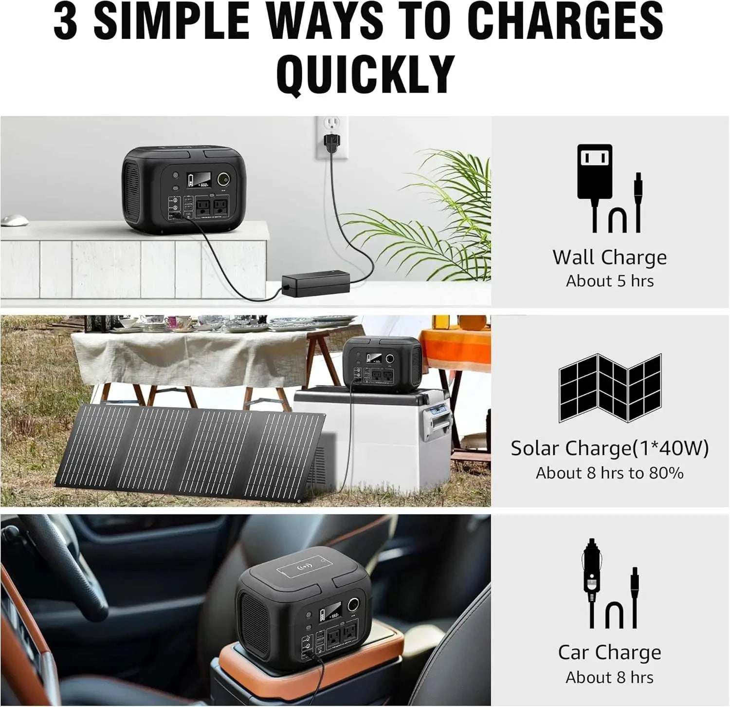 300W Portable Power Station with 40W Solar Panel 260Wh Backup-Black / United States / 110V|US