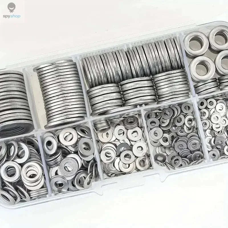 304 Stainless Steel Flat Washers Set – Corrosion‑Resistant, Multi‑Size, Heavy‑Duty Fixing Kit-WHITE / 360Pcs