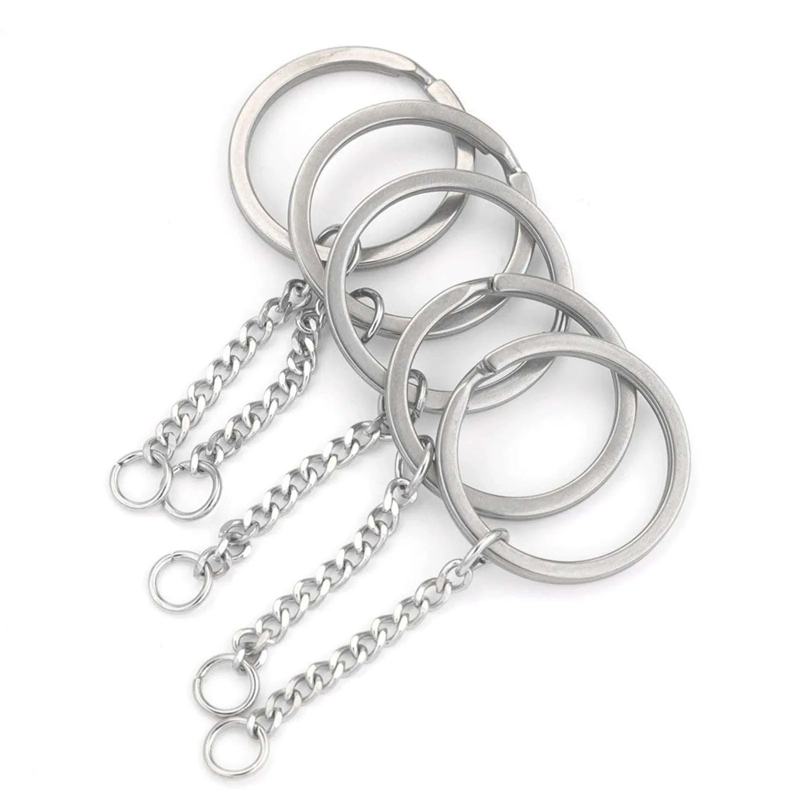 304 Stainless Steel Silver Round Keychain Rings, 30mm, 5pcs-Style3 / 30mm Dia.