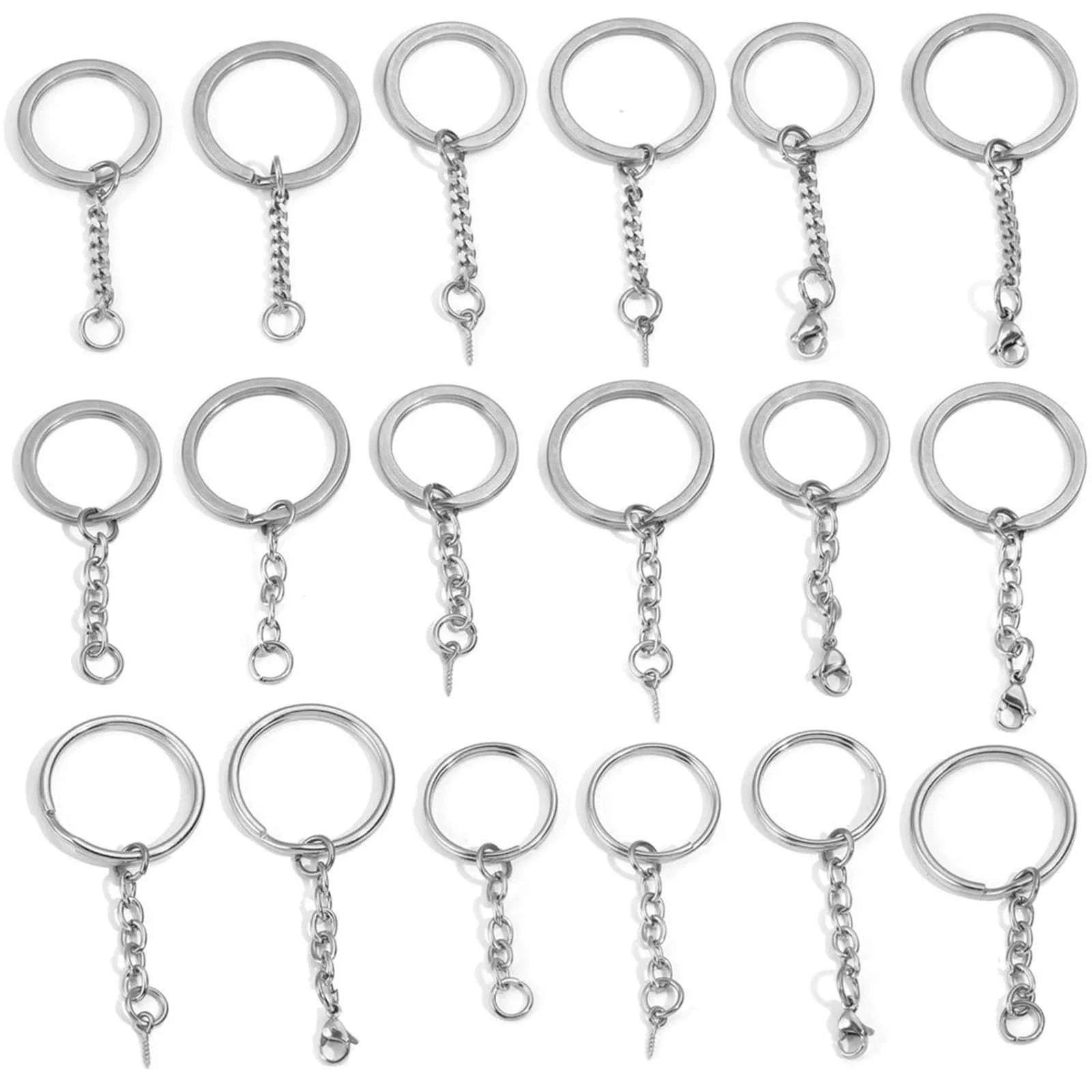 304 Stainless Steel Silver Round Keychain Rings, 30mm, 5pcs-Style3 / 30mm Dia.