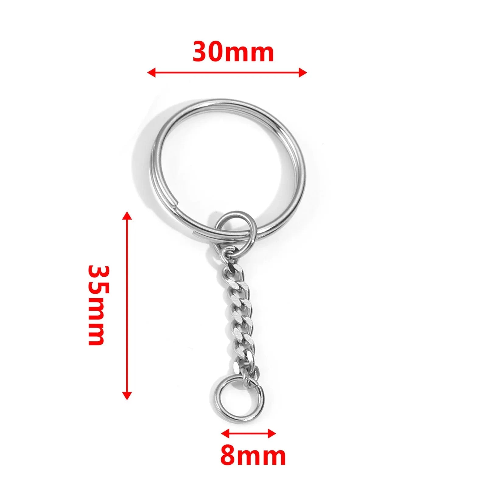 304 Stainless Steel Silver Round Keychain Rings, 30mm, 5pcs-Style3 / 30mm Dia.