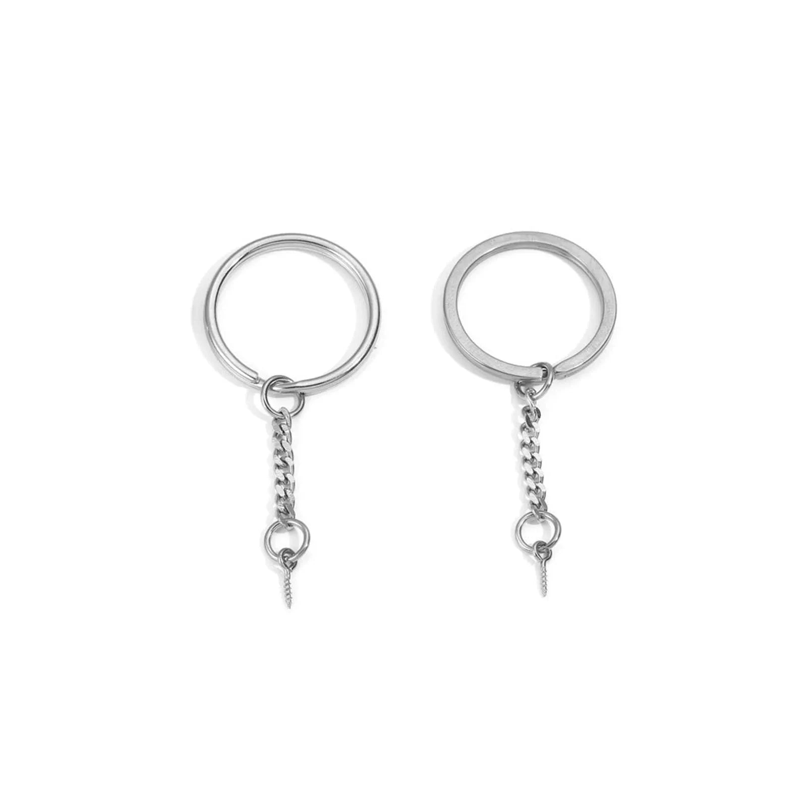 304 Stainless Steel Silver Round Keychain Rings, 30mm, 5pcs-Style3 / 30mm Dia.