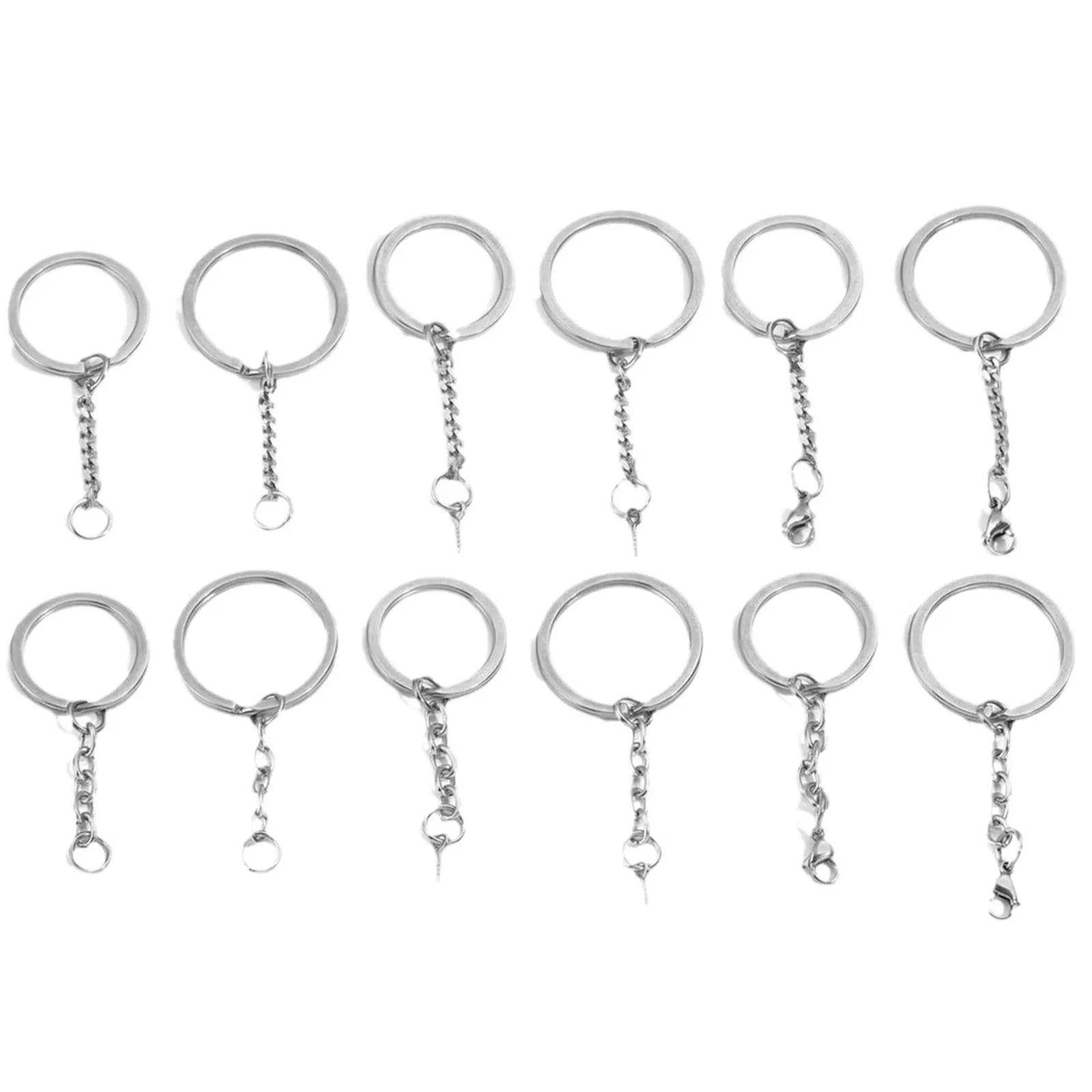 304 Stainless Steel Silver Round Keychain Rings, 30mm, 5pcs-Style3 / 30mm Dia.