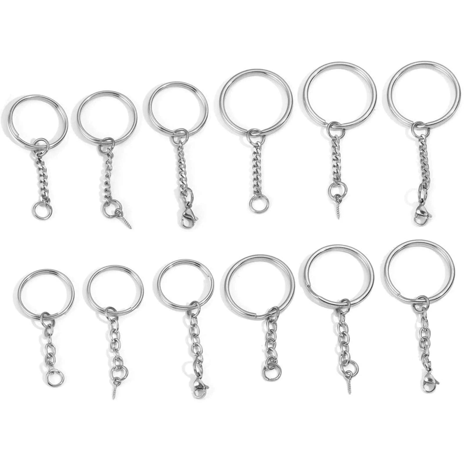 304 Stainless Steel Silver Round Keychain Rings, 30mm, 5pcs-Style3 / 30mm Dia.