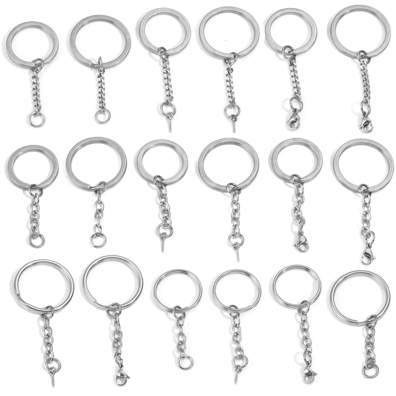 304 Stainless Steel Silver Round Keychain Rings, 30mm, 5pcs-Style3 / 30mm Dia.